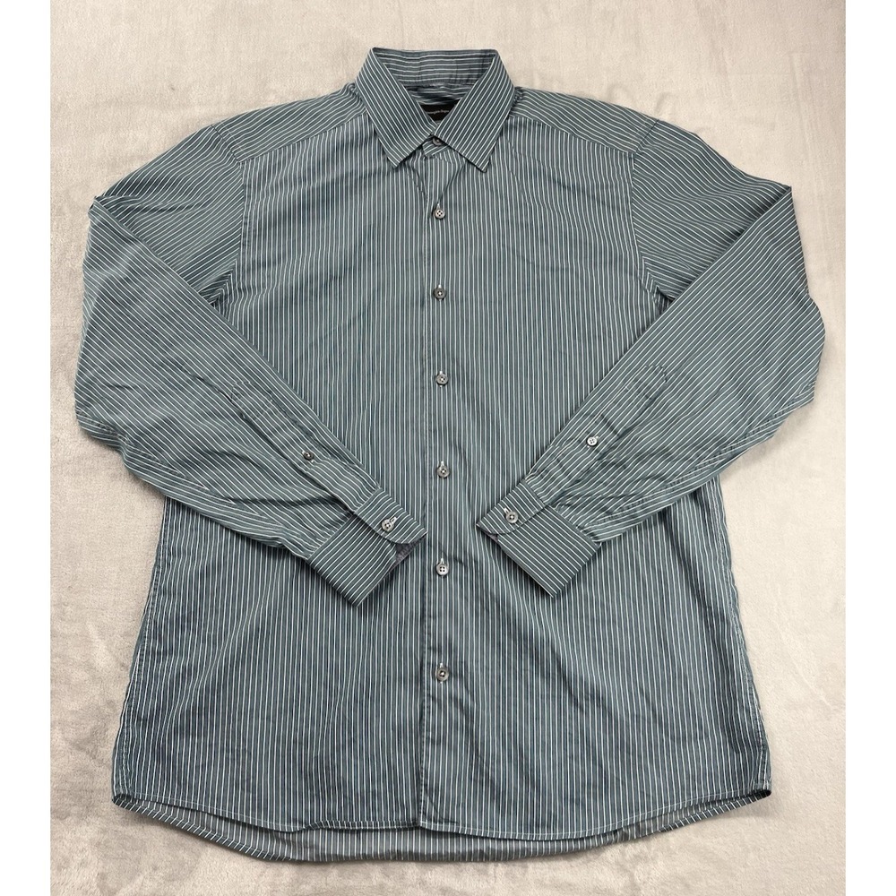 Ermenegildo Zegna Shirt Men Large Green Stripe Cotton Lightweight Preppy Italy